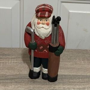 James Haddon Santa with Golf Bag in Sweater Folkart Signed 8"